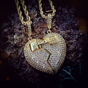 Iced Out Magnetic Heart 2 Piece Necklace